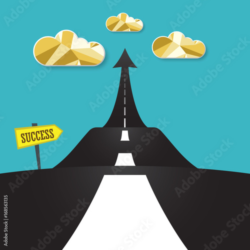 Concept of the road to success. Vector illustrator. Wachstum, Teamwork. Road with an arrow up. Aufstieg und Karriere. 