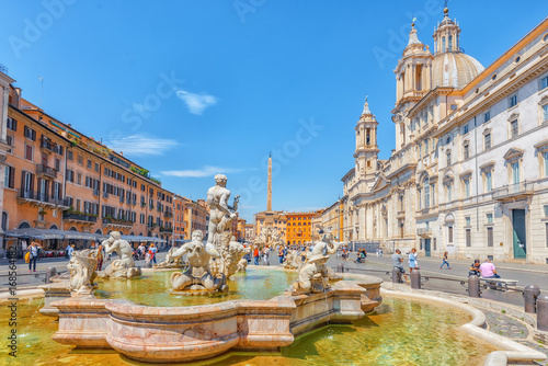 Piazza Navona  is a square in Rome, Italy. It is built on the site of the Stadium of Domitian, built in 1st century AD. Fountain of the Moor(Fontana del Moro).Italy. photo