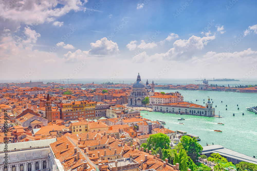 Panoramic view of Venice from the Campanile tower of St. Mark's Cathedral-  St. Mark's Square (Piazza San Marco). Italy.