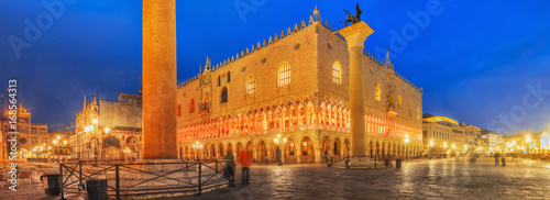 Embankment of the Grand Canal and the Doge's Palace (Palazzo Ducale) in night time, Venice. Italy.