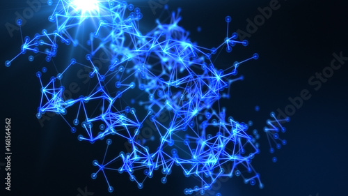Abstract dots and connections in cyber space on dark background
