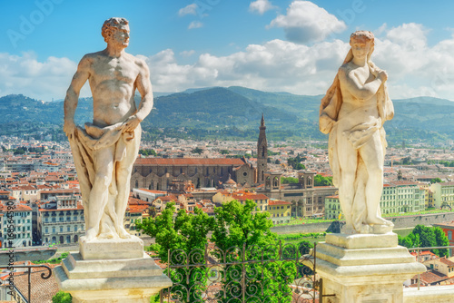 Beautiful landscape above, panorama on historical view of the Florence from Boboli Gardens (Giardino di Boboli ) point. Italy. photo