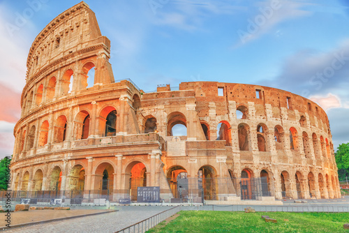 Beautiful landscape of the Colosseum in Rome- one of wonders of the world in the evening time.