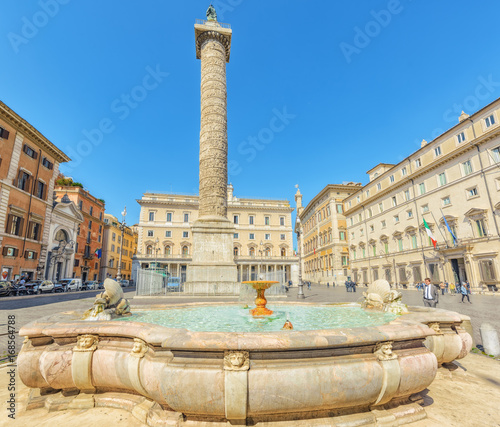 Column of Marcus Aurelius(Colonna di Marco Aurelio) on Square Column. Rome. Italy.