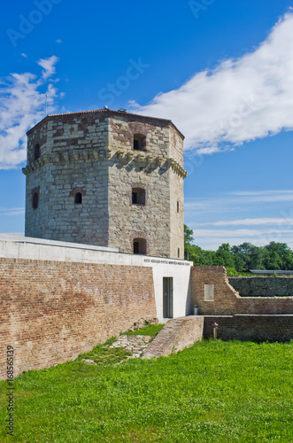 Nebojsa tower between Kalemegdan fortress and Danube river at spring in Belgrade, Serbia