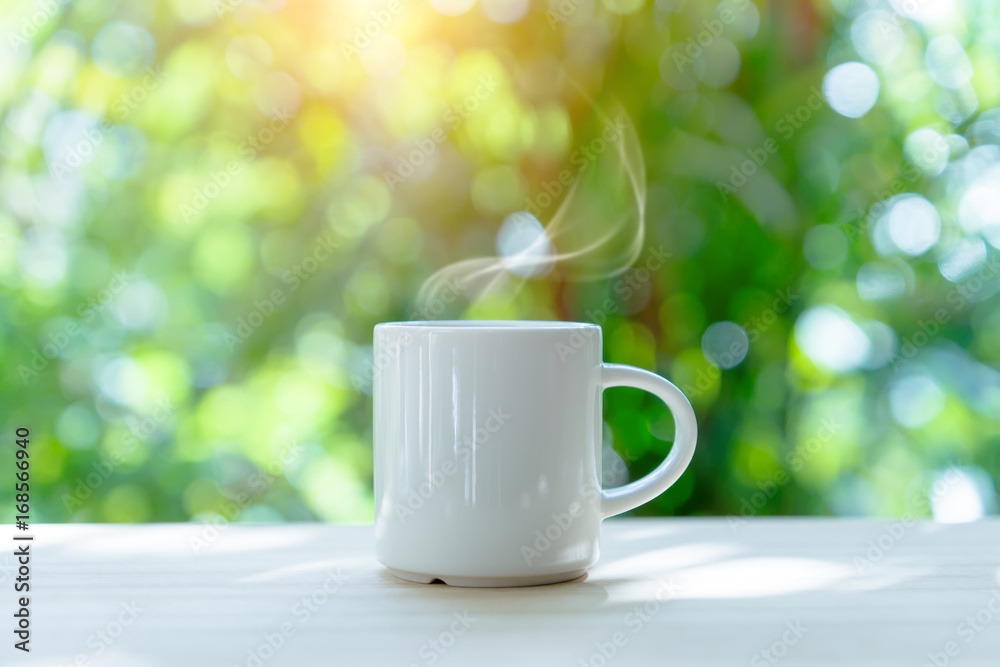 Fototapeta premium White coffee cup in the morning time