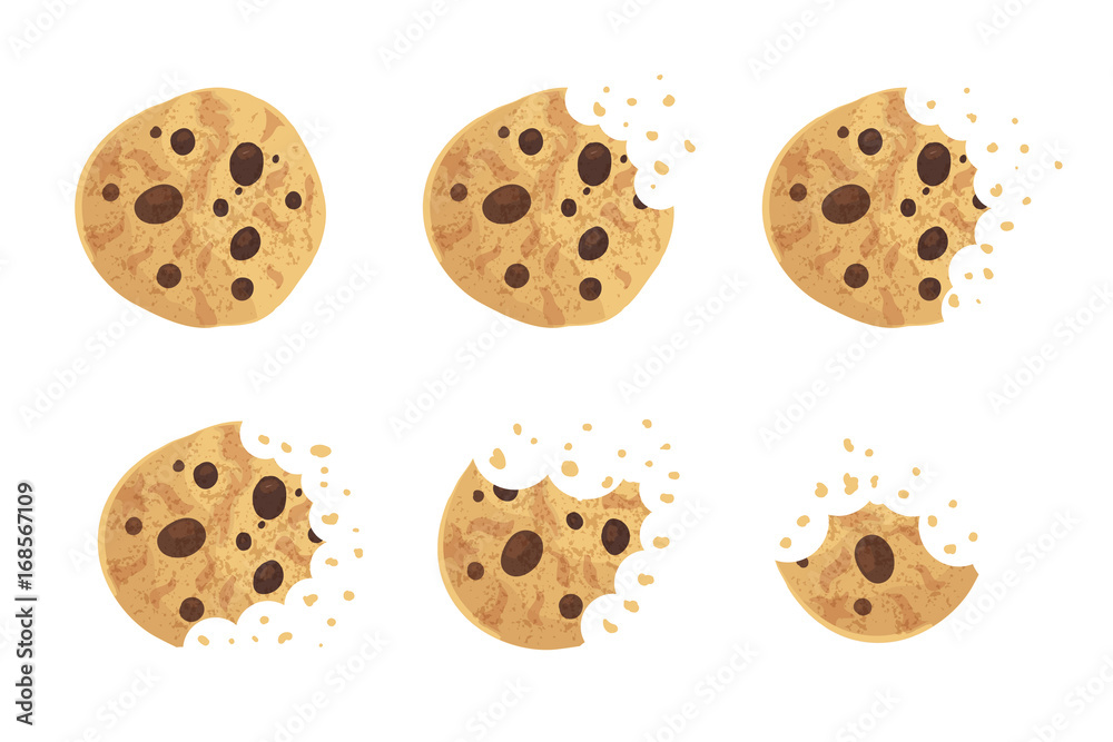 Bitten chip cookie vector illustration set Bitten chip cookie vector illustration set