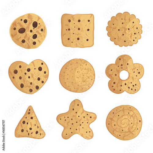 Set of realistic, different cookies. Vector illustration