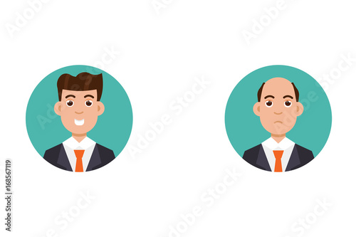 Hair stages loss. Types of baldness on male head vector.