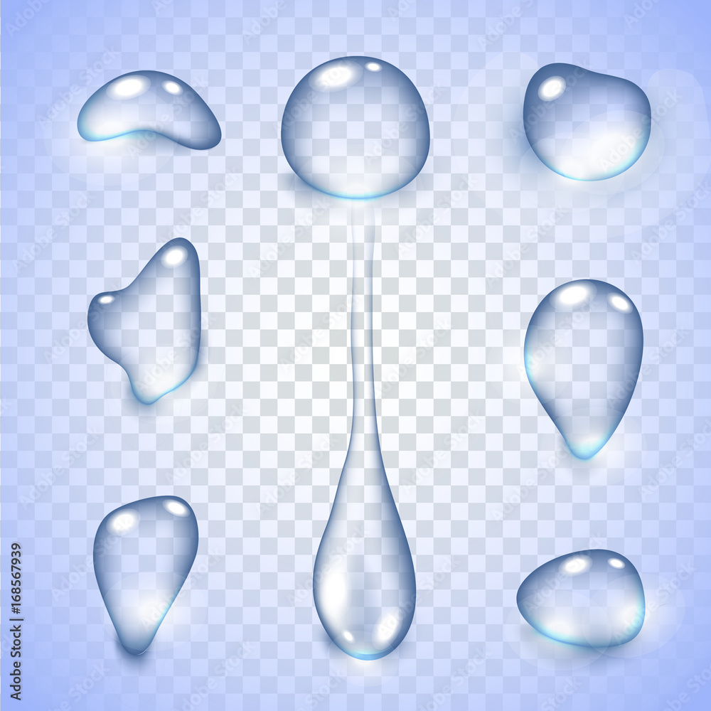 Realistic vector water drops transparent background. Realistic vector water drops transparent background.