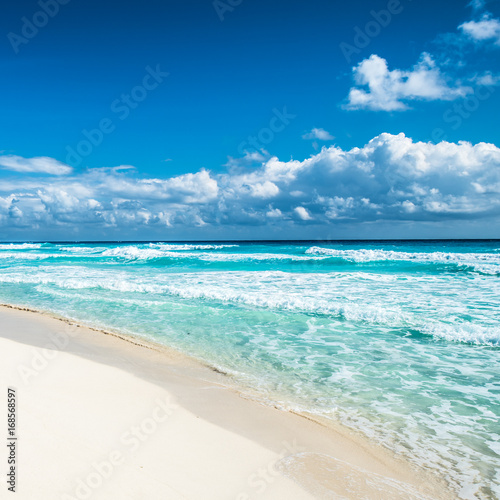 Caribbean beach panorama  Tulum  Mexico