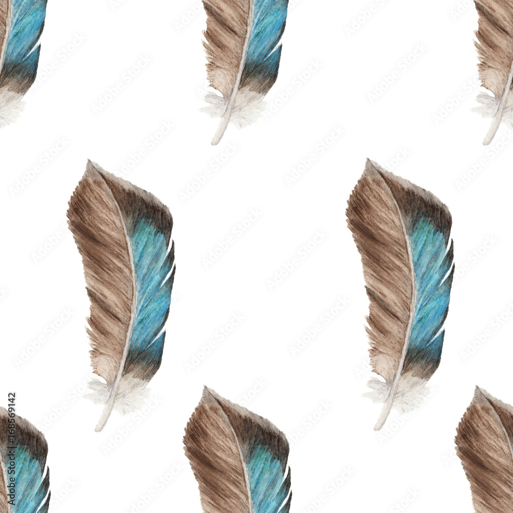 Obraz Seamless pattern of feathers in watercolor style