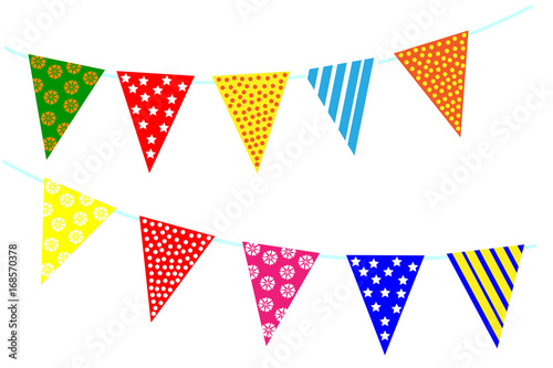 Celebrate decoration banner. Party festival triangle flags collection set on a white background. Carnival decorations.