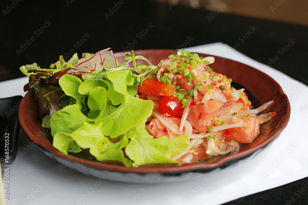 Japanese Salmon Tataki, Salmon Spicy Salad.