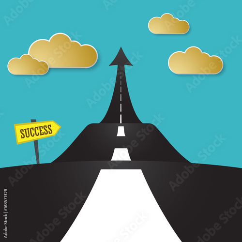 Concept of the road to success. Vector illustrator. Wachstum, Teamwork. Road with an arrow up. Aufstieg und Karriere.