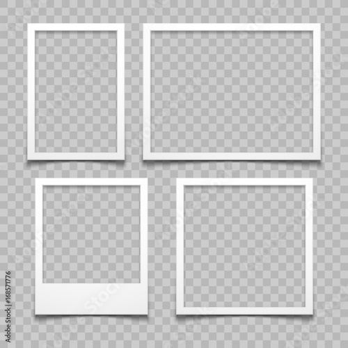 Photo frames with realistic drop shadow vector effect isolated. Image borders with 3d shadows photo