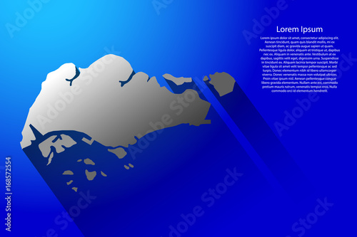 Abstract map of Singapore with long shadow on blue background of vector illustration