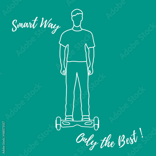 Stylized icon of modern young man standing on gyroscooter.