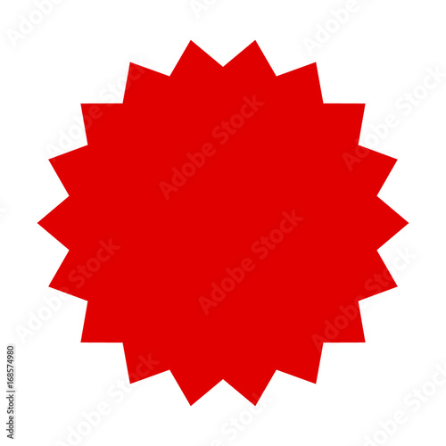 Red starburst, burst, badge, seal or label flat vector icon for apps and websites