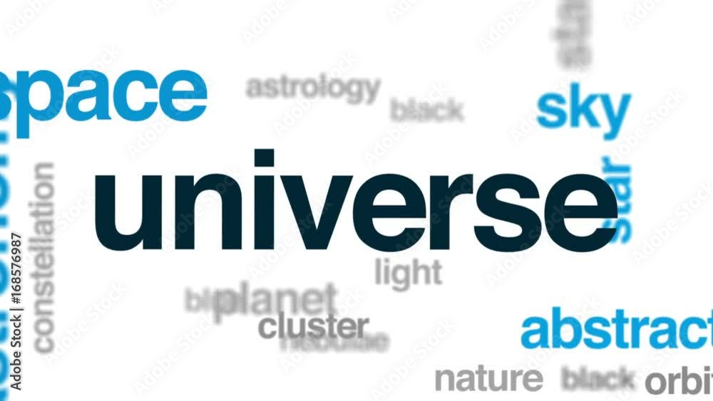 Universe animated word cloud, text design animation. Universe animated word cloud, text design animation.
