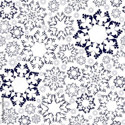 seamless snowflakes pattern. Blue snowflakes on a white background