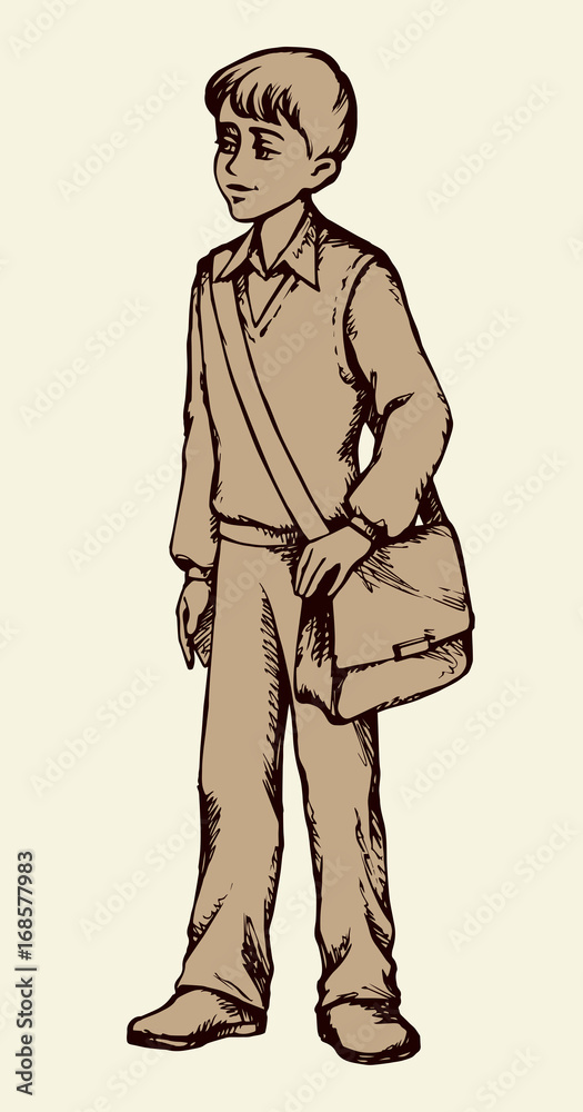 Boy with bag. Vector drawing
