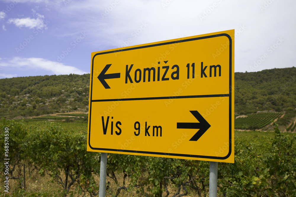 Road sign on Vis island, Croatia