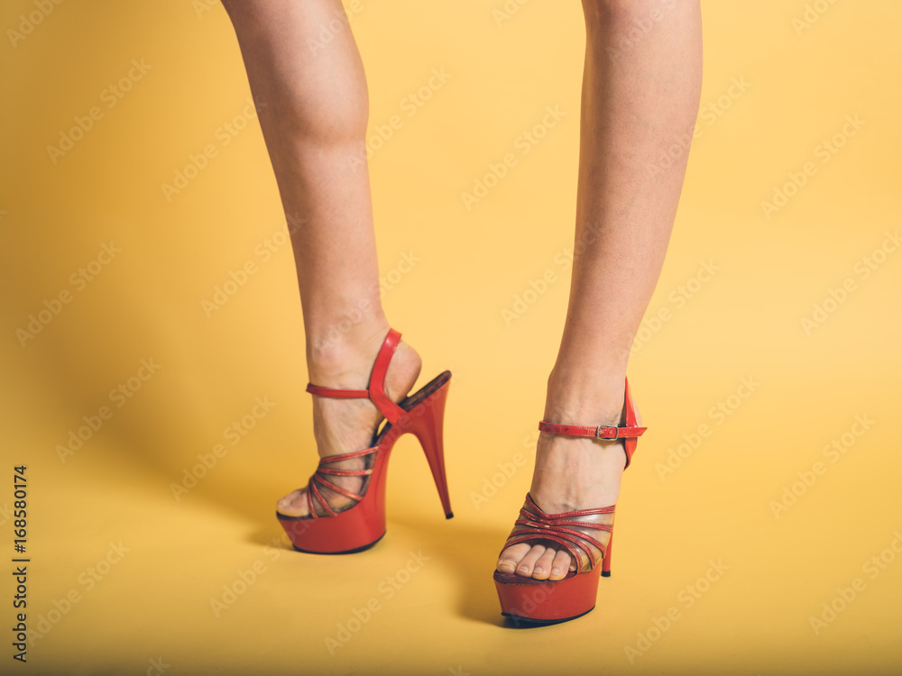 Yellow stripper heels top