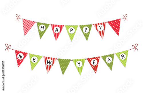 Festive bunting flags with letters Merry Christmas in traditional colors