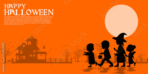 Composition of silhouette children in the halloween night
