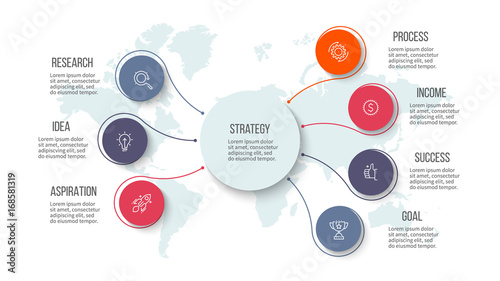 Organization chart with 7 options. Vector template.