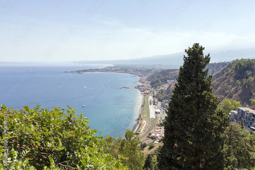 The coastline of Taormina in Sicily, Italy