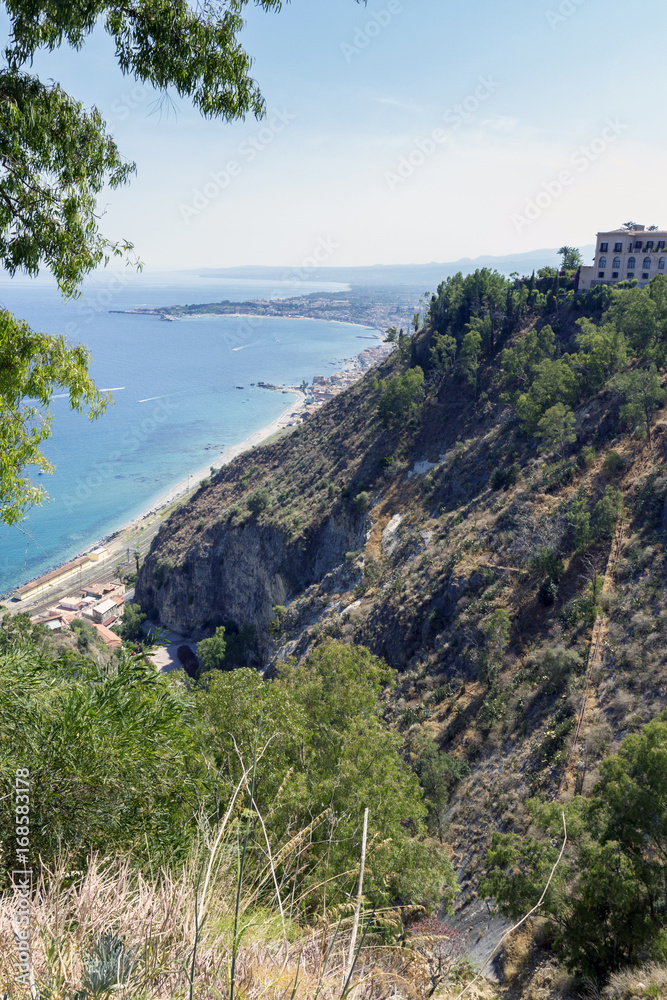 The coastline of Taormina in Sicily, Italy