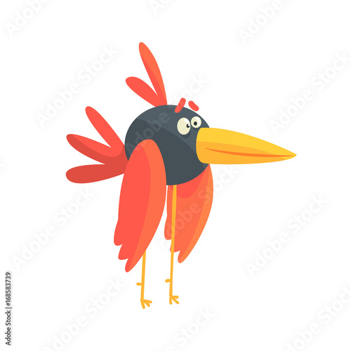 Cute little funny long legged bird colorful character vector Illustration