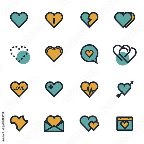 Vector flat heart icons set