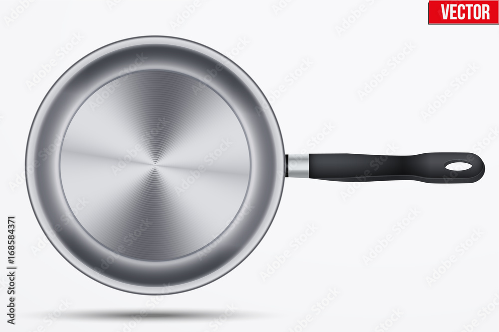 Classic stainless steel fry pan with handle. Top view and round shape. Kitchen and domestic symbol. Vector Illustration isolated on background. Classic stainless steel fry pan with handle. Top view and round shape. Kitchen and domestic symbol. Vector Illustration isolated on background.