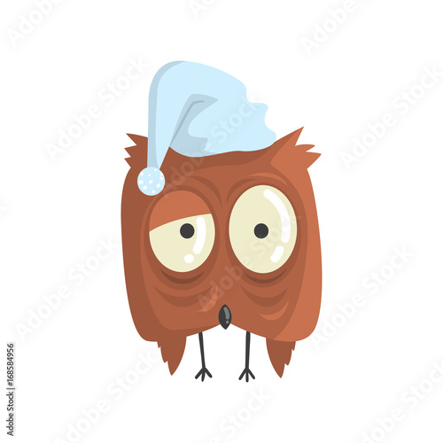 Cute little brown sleepy chick bird standing colorful character vector Illustration