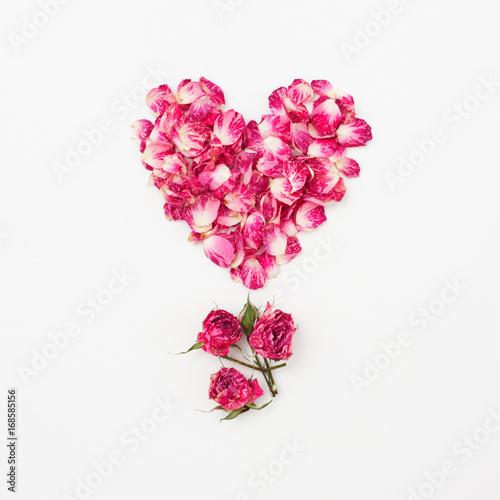 Heart shape of pink rose petals