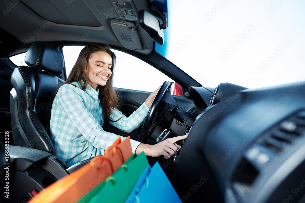 Naklejka premium Beautiful girl in car