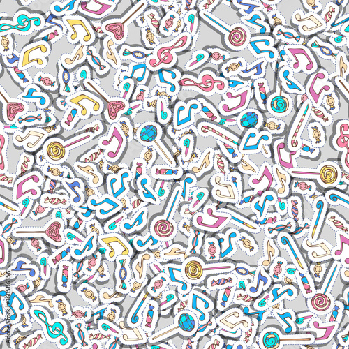 Music and candies seamless pattern.