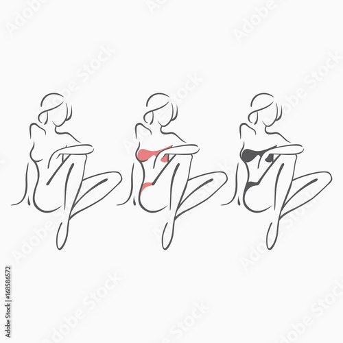 Collection sexy fitness naked girl with a chic figure. Intimate sexy lady, model in a pose. Lovely  ass Dressed In swimsuit, panties. Drawn art graphics for design, background