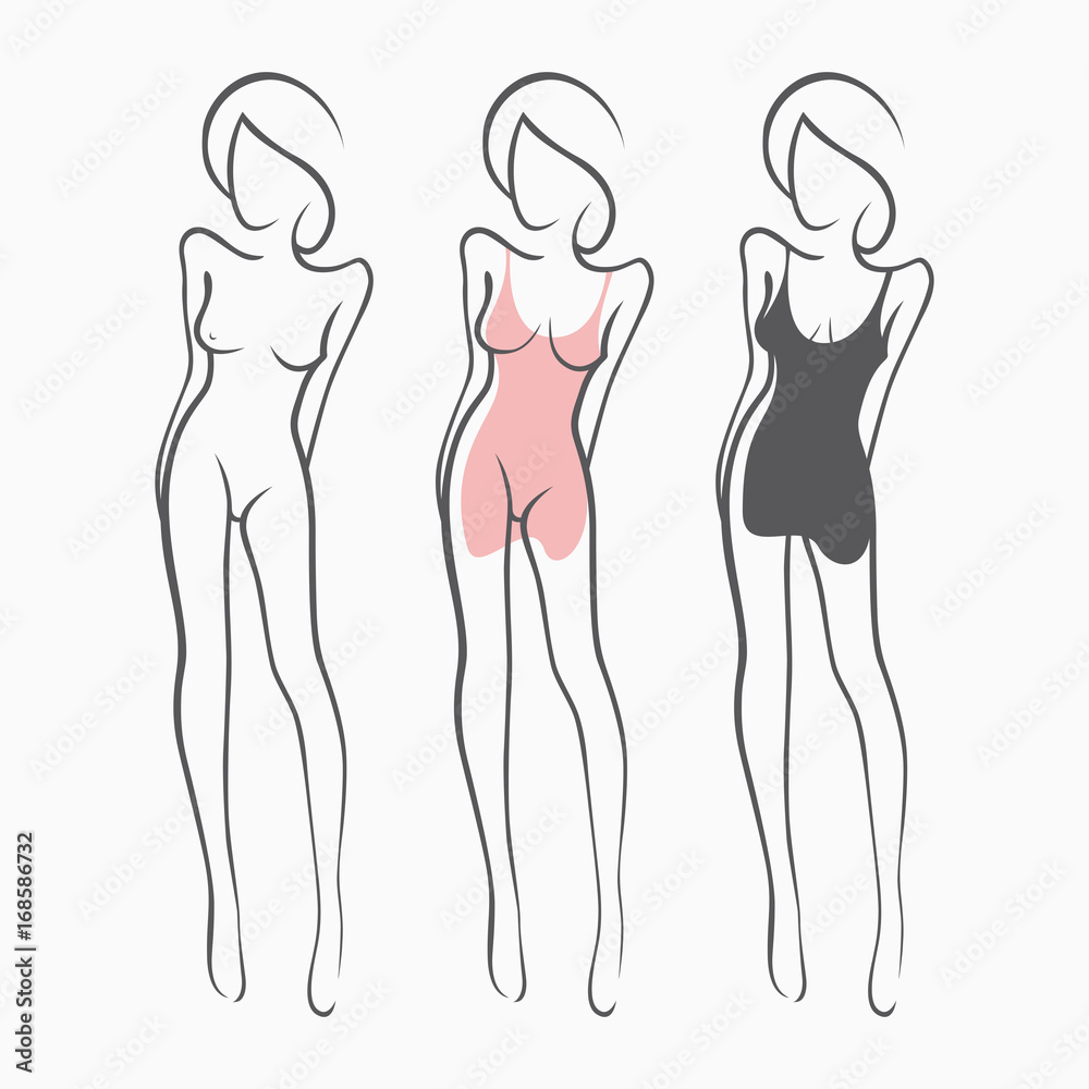 Collection sexy fitness naked girl with a chic figure. Intimate sexy lady, model in a pose. Lovely ass Dressed In dress, nightie. Drawn art graphics for design, background Collection sexy fitness naked girl with a chic figure. Intimate sexy lady, model in a pose. Lovely ass Dressed In dress, nightie. Drawn art graphics for design, background