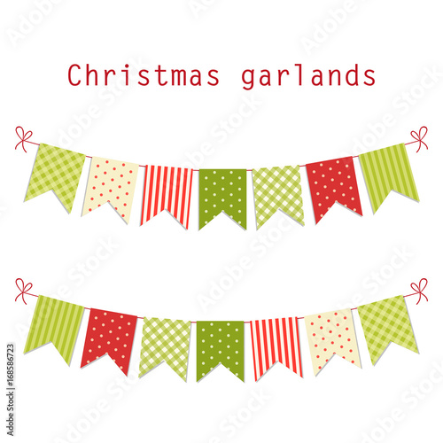 Festive bunting flags Merry Christmas in traditional colors