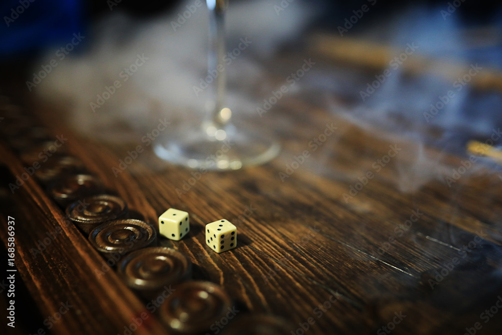 game table handmade dice and backgammon Gambling game table handmade dice and backgammon Gambling
