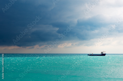 Storm gathering above commercial vessel in Black Sea 