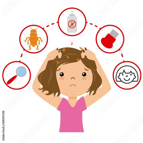 Girl with lice. step by step how to remove lice