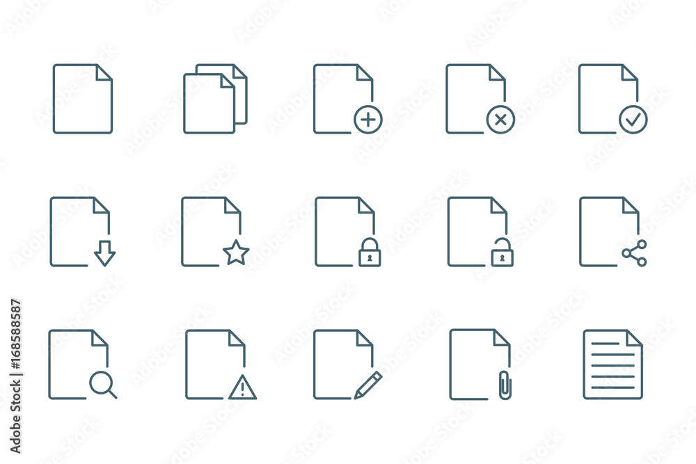 Documents set of linear icons