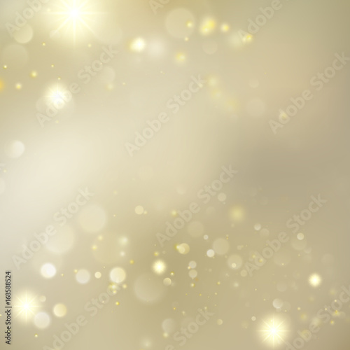 Golden Blurred Bokeh Background With Stars. EPS 10 vector