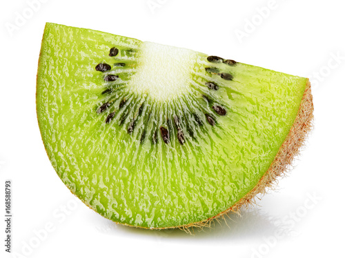 Ripe slice of kiwi fruit isolated on white background