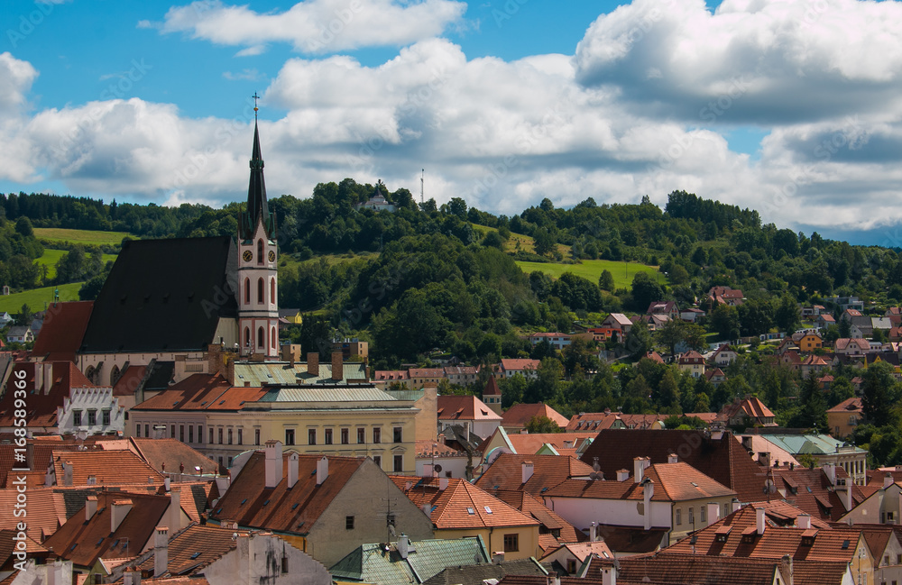 Veduta panoramica della città medievale di Cesky Krumlov in Boemia